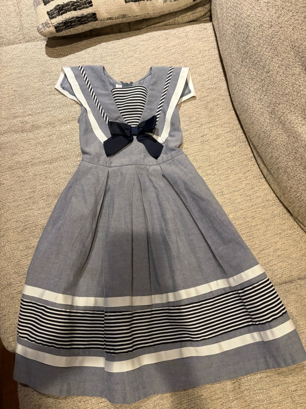Bonnie Jean Navy and White Sailor-Style Dress with Bow